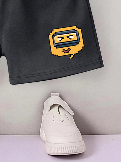 Baby Boy Cartoon Game Character Print Crew Neck T-Shirt And Shorts Set, Summer Fashion Comfortable New Style