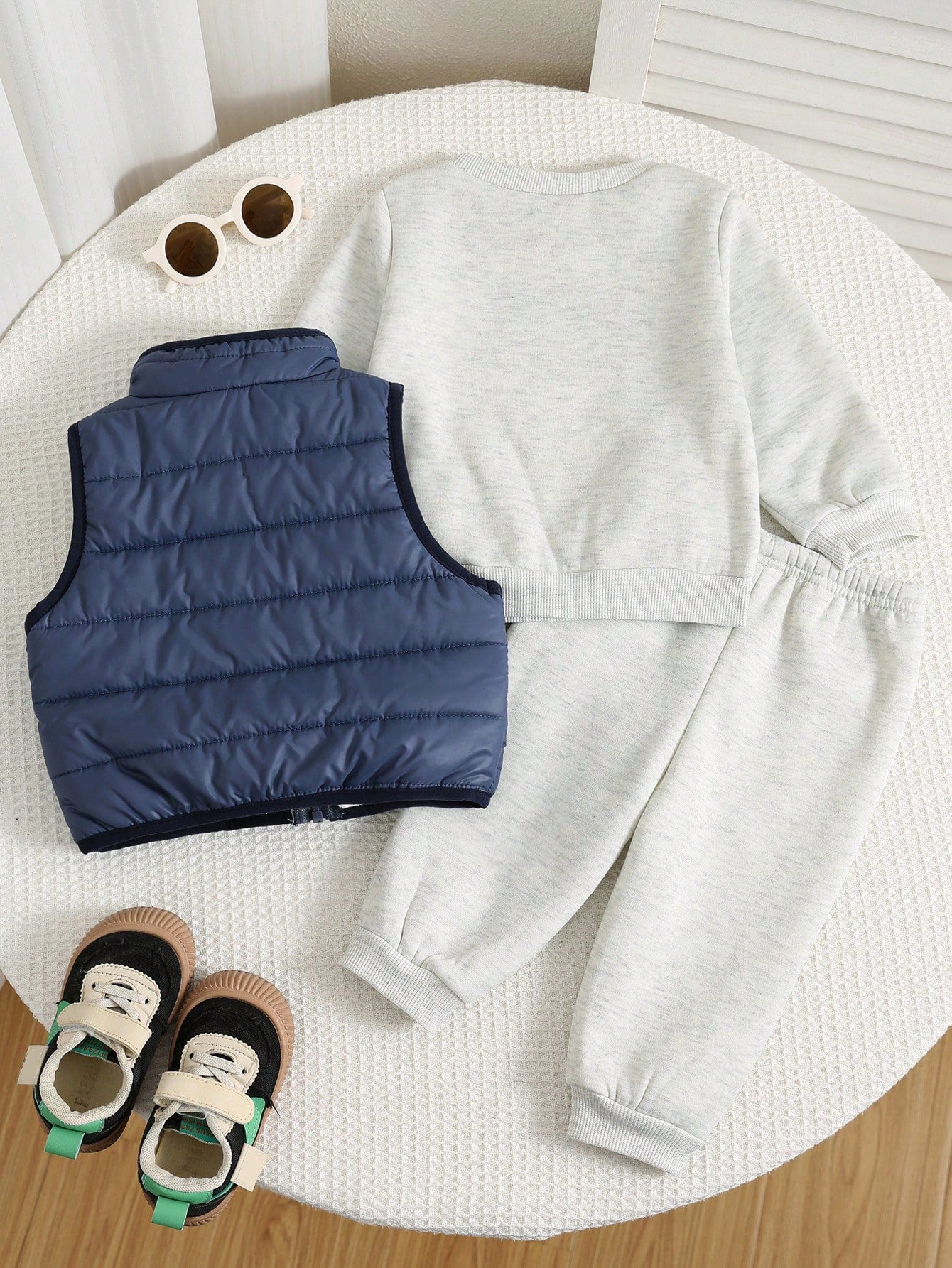 Baby Boy Cartoon Print Crew Neck Sweatshirt, Long Pants And Cotton Padded Vest 3-Piece Set