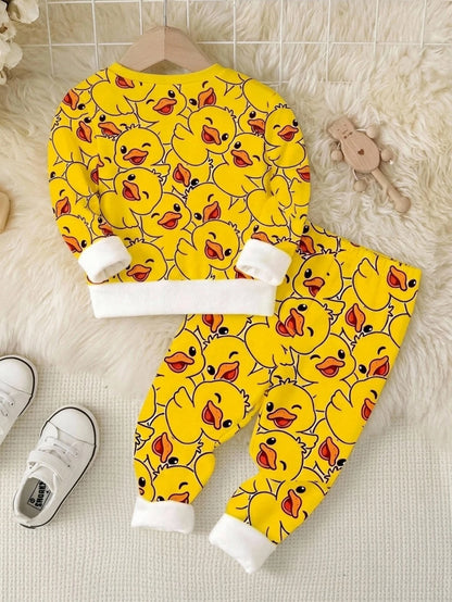 Baby Boy Casual Minimalist Slim Fit Round Neck Comfortable Long Sleeve Long Pants Loungewear Suitable For Autumn/Winter Snug Fit