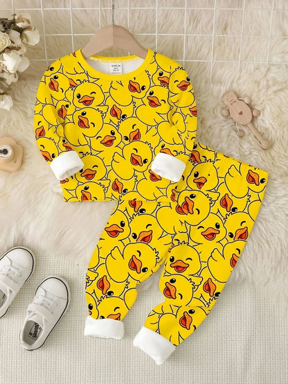 Baby Boy Casual Minimalist Slim Fit Round Neck Comfortable Long Sleeve Long Pants Loungewear Suitable For Autumn/Winter Snug Fit