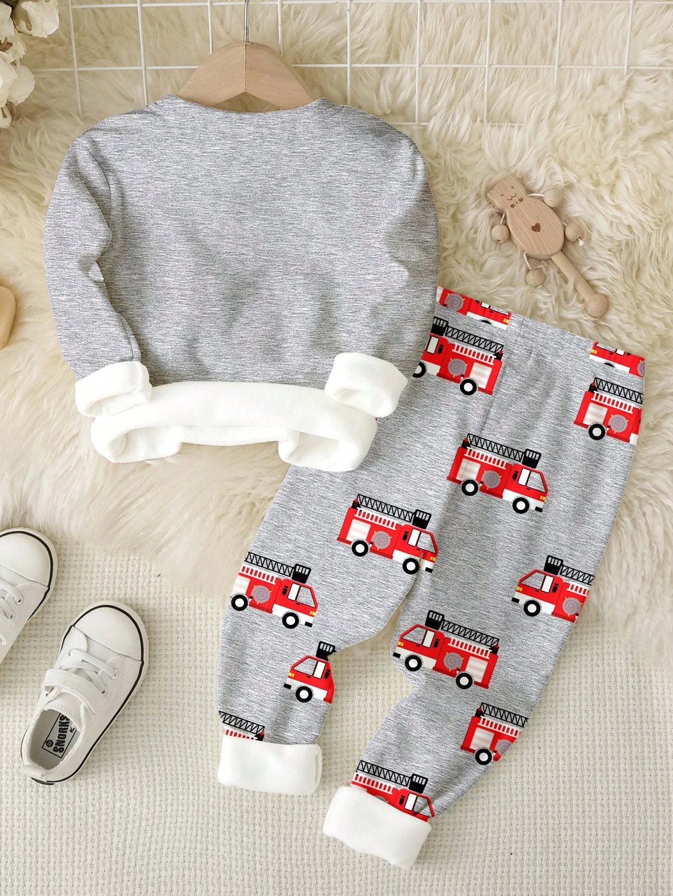 Baby Boy Casual Minimalist Slim Fit Round Neck Comfortable Long Sleeve Long Pants Loungewear Suitable For Autumn/Winter Snug Fit
