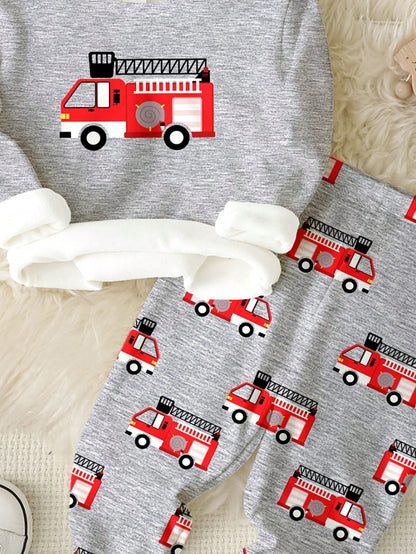 Baby Boy Casual Minimalist Slim Fit Round Neck Comfortable Long Sleeve Long Pants Loungewear Suitable For Autumn/Winter Snug Fit