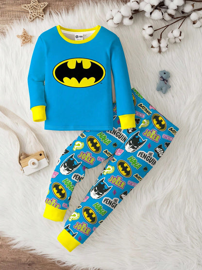 Baby Boy Casual Minimalist Slim Fit Round Neck Comfortable Long Sleeve Long Pants Loungewear Suitable For Spring And Summer, Snug Fit, Classic Cute Yellow Duck Print