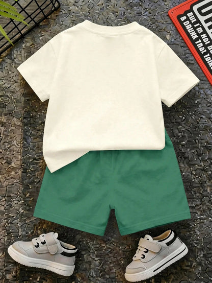 Baby Boy Casual Minimalist T-Shirt Set For Summer, Classic Cute Cartoon Hand-Drawn Animal Party, Tiger, Crocodile, Sloth Cute Cartoon Crayon Hand-Drawn Pattern Print
