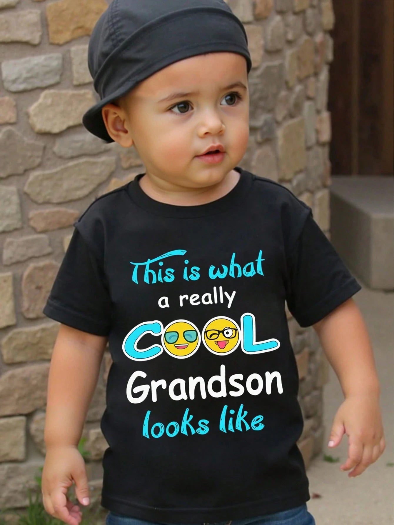 Baby Boy Casual Stylish Cartoon Cute Ghost Face & Funny Slogan Print Short Sleeve T-Shirt