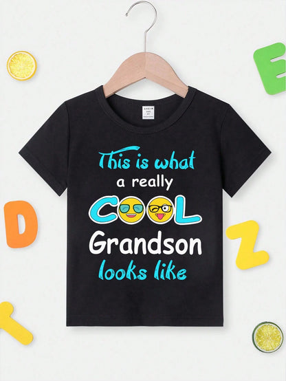 Baby Boy Casual Stylish Cartoon Cute Ghost Face & Funny Slogan Print Short Sleeve T-Shirt