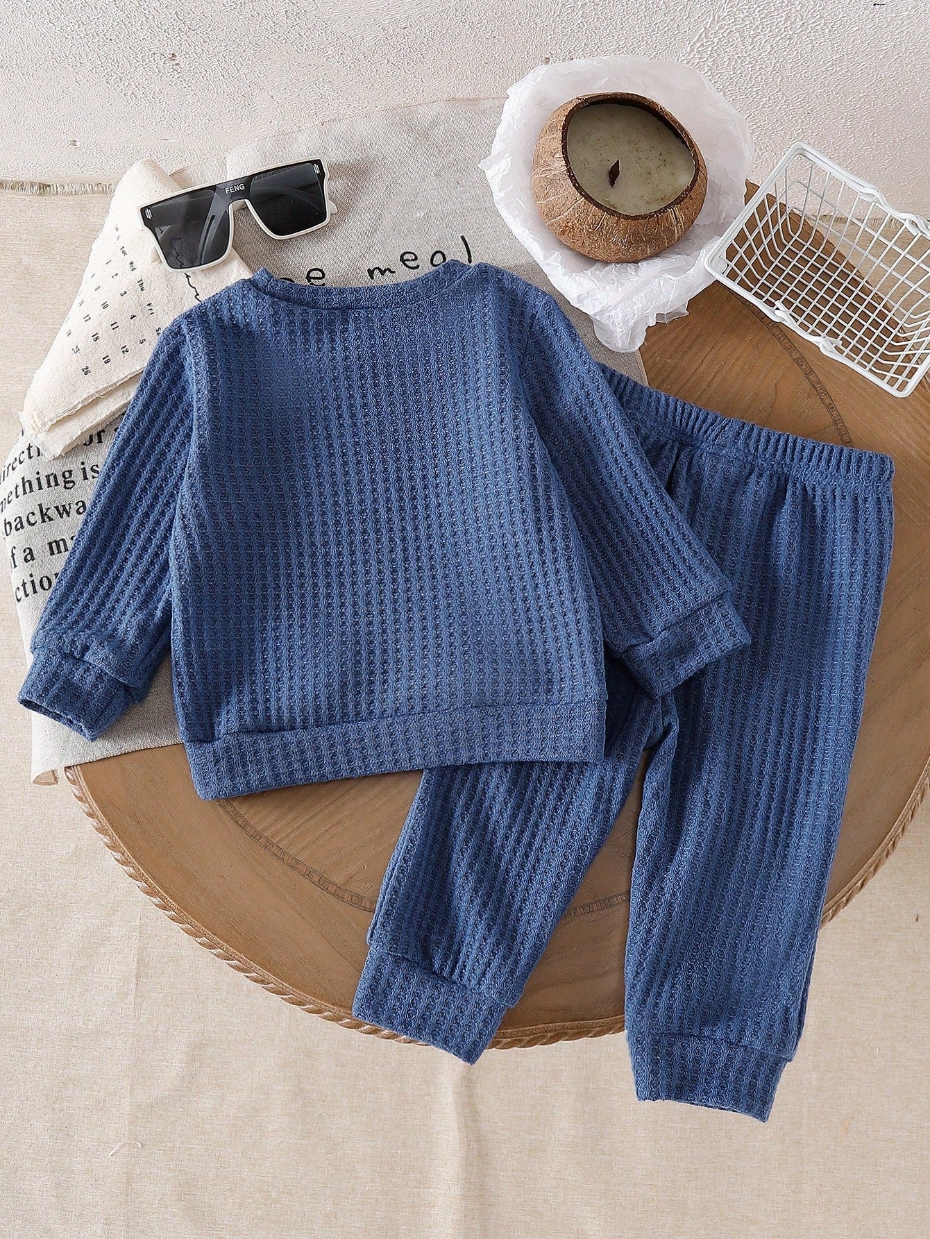 Baby Boy Comfortable Crew Neck Long Sleeve Sports Top & Sweatpants 2-Piece Set, College Style Striped Bear Pattern