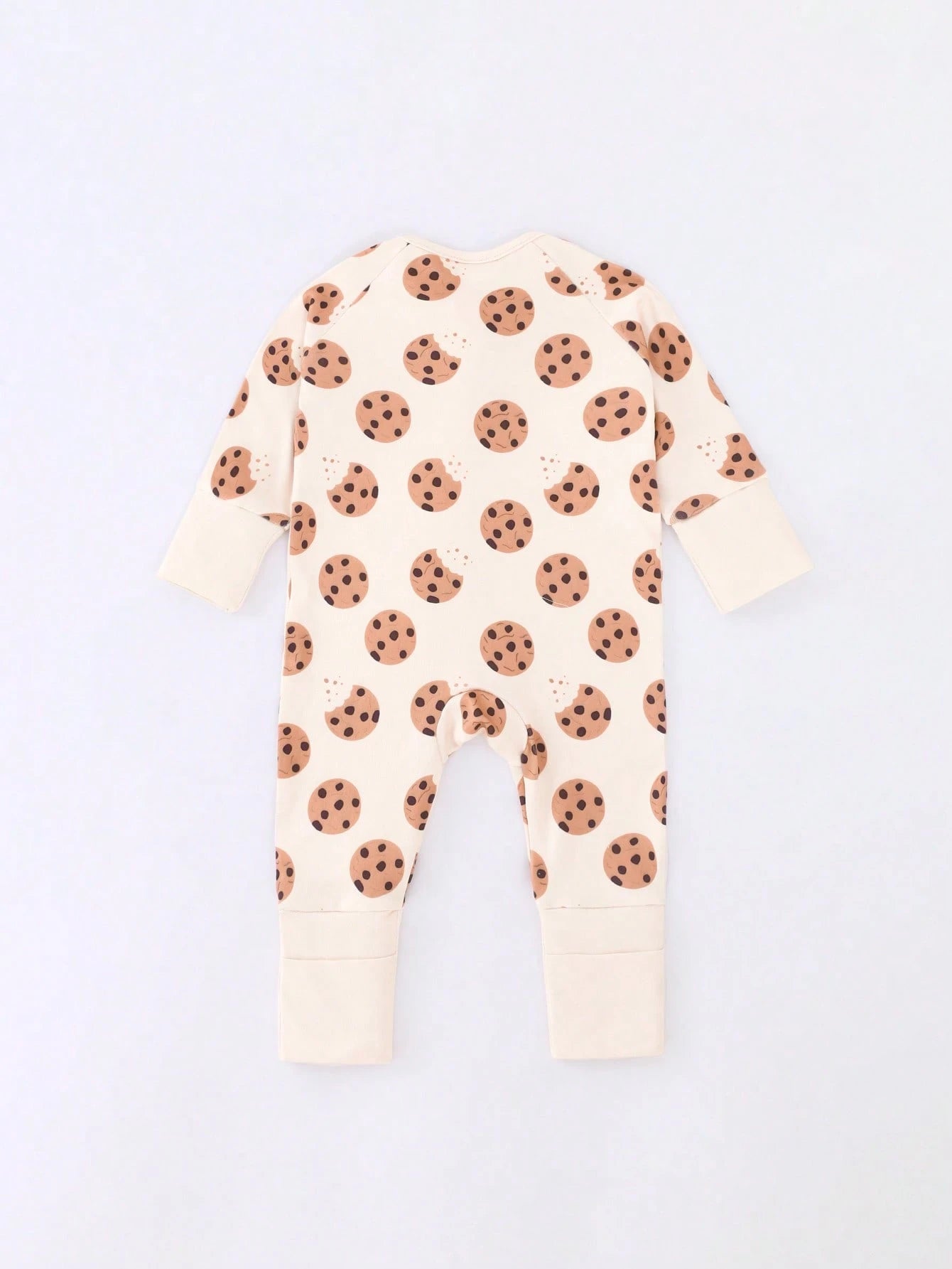 Baby Boy Cookie Print Double-Sided Zipper Long Sleeve Jumpsuit Pajamas Night Beige Autumn Cute Kawaii