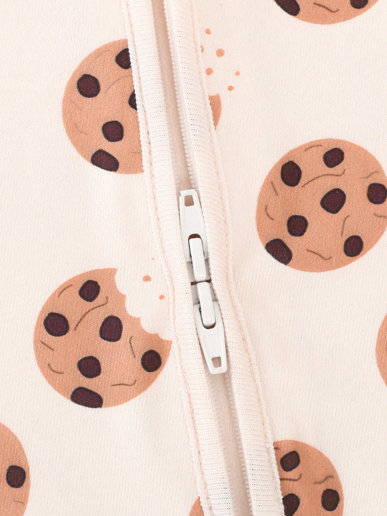 Baby Boy Cookie Print Double-Sided Zipper Long Sleeve Jumpsuit Pajamas Night Beige Autumn Cute Kawaii