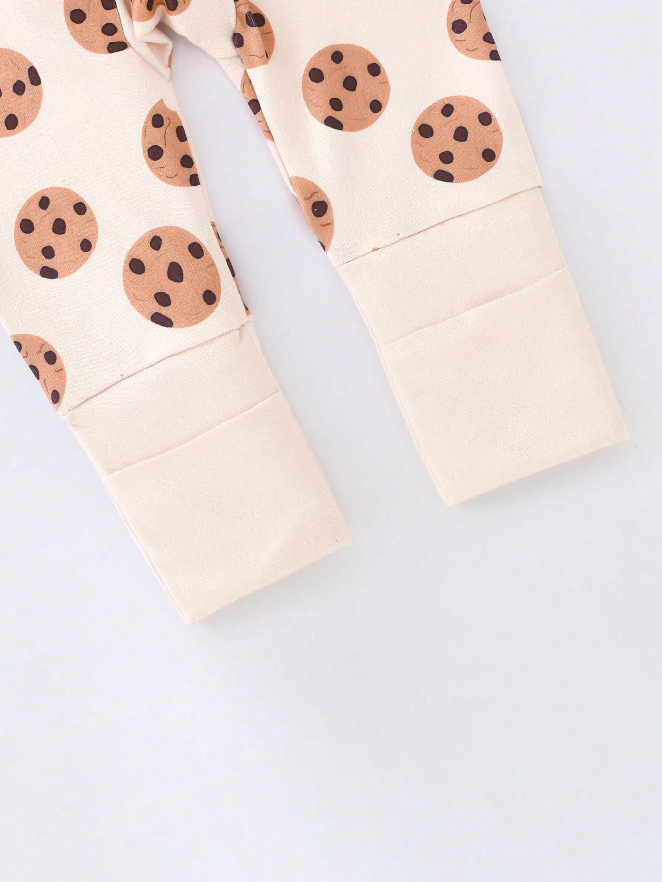 Baby Boy Cookie Print Double-Sided Zipper Long Sleeve Jumpsuit Pajamas Night Beige Autumn Cute Kawaii