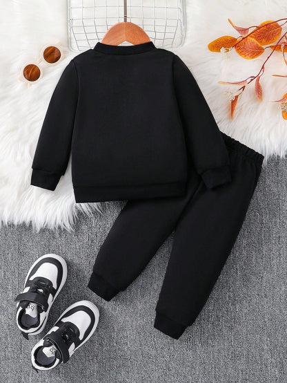 Baby Boy Crew Neck Long Sleeve Printed Casual Top And Trousers Set