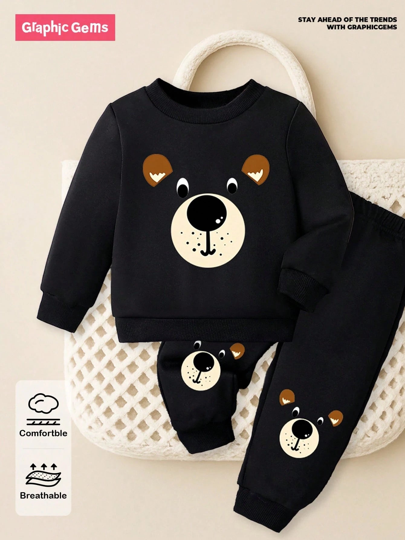 Baby Boy Crew Neck Long Sleeve Printed Casual Top And Trousers Set