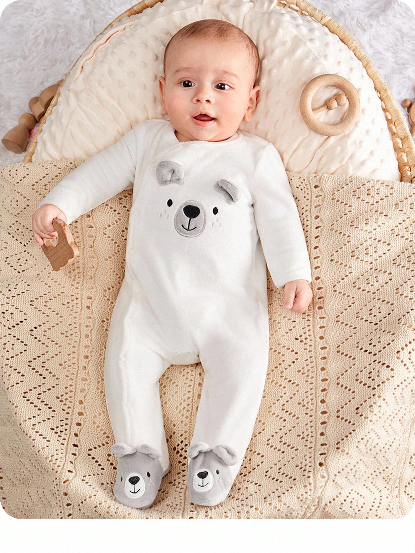Baby Boy Cute Animal Pattern Round Neck Long Sleeve Autumn Winter Jumpsuit Neutral