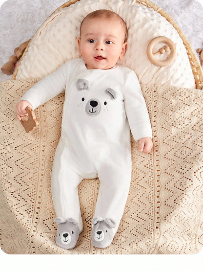 Baby Boy Cute Animal Pattern Round Neck Long Sleeve Autumn Winter Jumpsuit Neutral