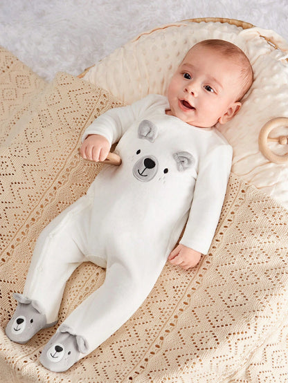 Baby Boy Cute Animal Pattern Round Neck Long Sleeve Autumn Winter Jumpsuit Neutral
