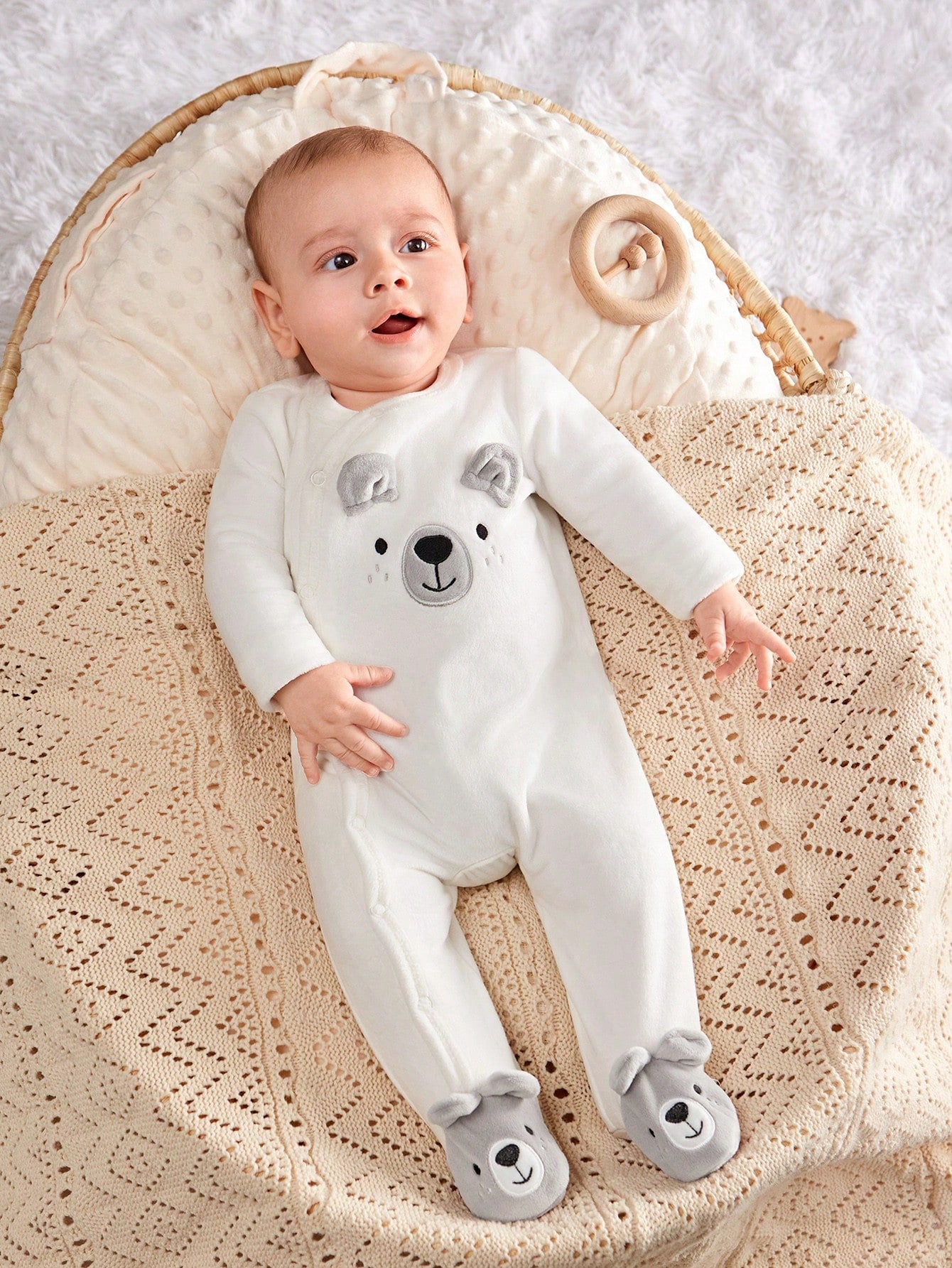 Baby Boy Cute Animal Pattern Round Neck Long Sleeve Autumn Winter Jumpsuit Neutral