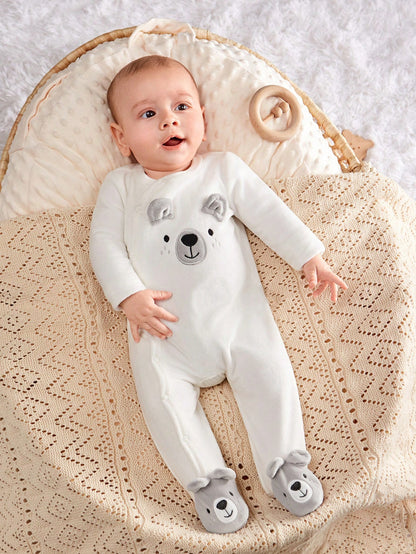 Baby Boy Cute Animal Pattern Round Neck Long Sleeve Autumn Winter Jumpsuit Neutral