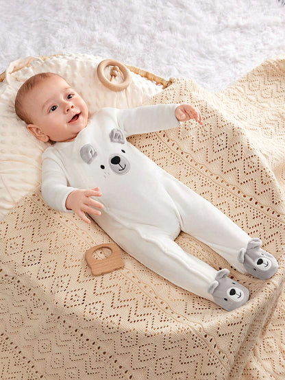 Baby Boy Cute Animal Pattern Round Neck Long Sleeve Autumn Winter Jumpsuit Neutral