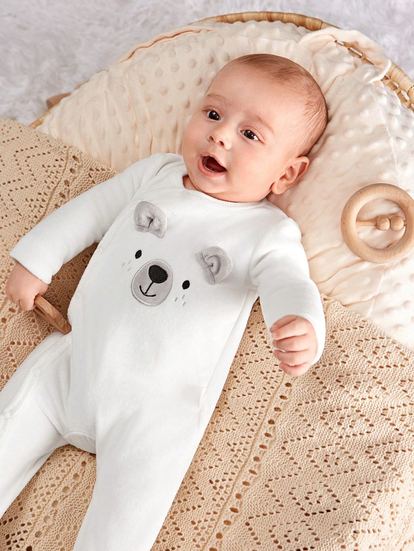 Baby Boy Cute Animal Pattern Round Neck Long Sleeve Autumn Winter Jumpsuit Neutral
