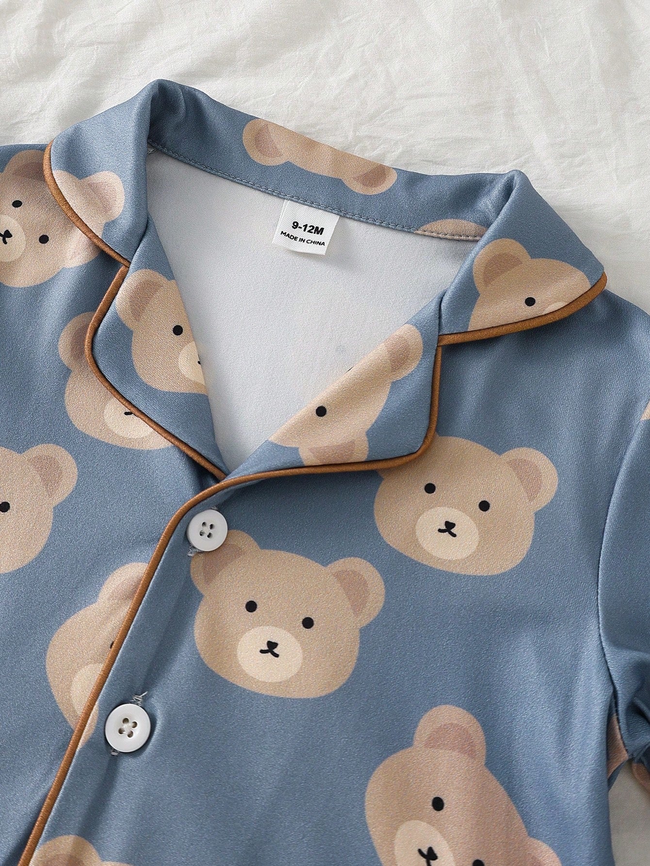 Baby Boy Cute Casual Daily Minimalist Comfortable Light Apricot Cartoon Bear Button-Up Long Sleeve Top & Pants 2-Piece Loungewear Set