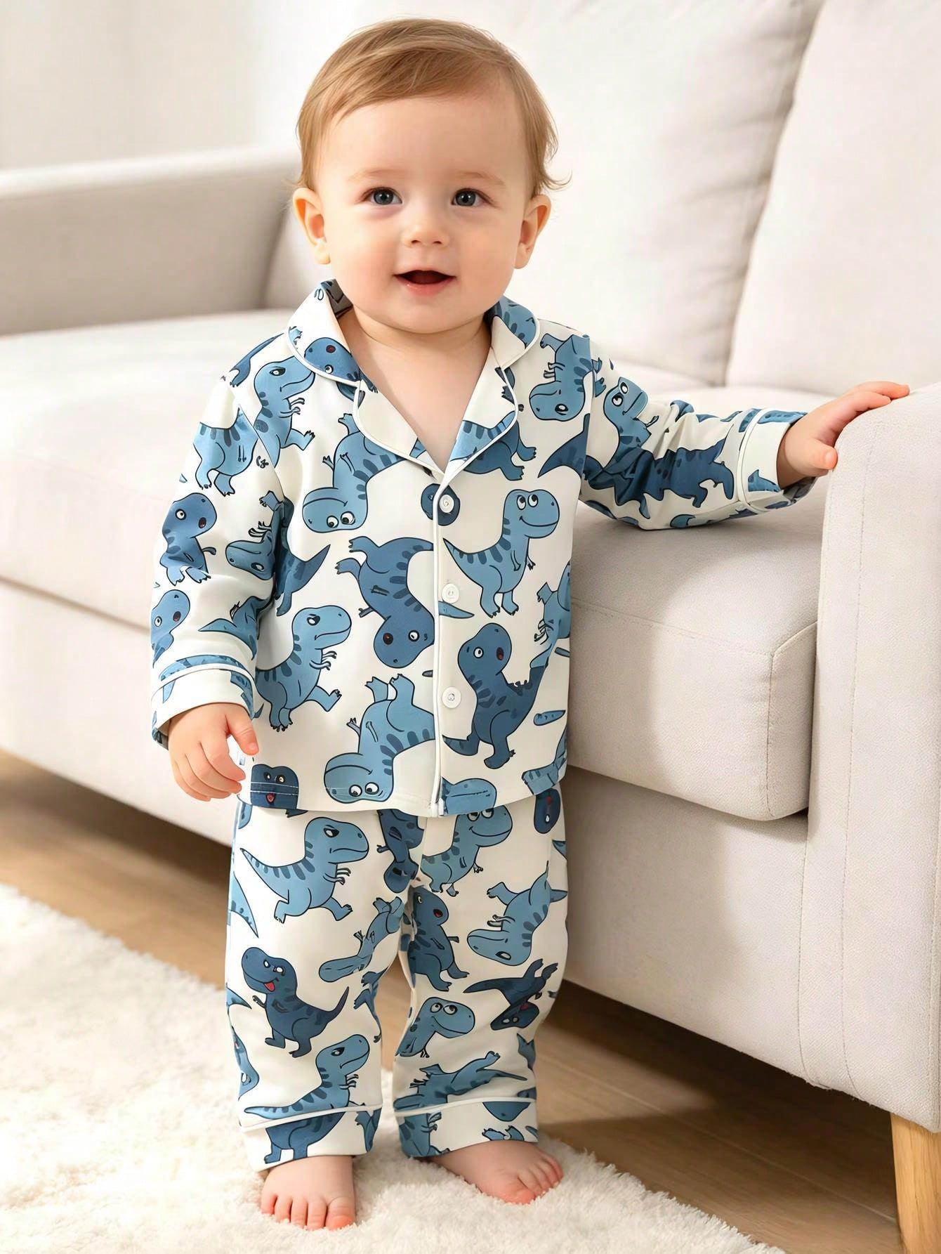 Baby Boy Cute Casual Daily Minimalist Comfortable Light Apricot Cartoon Bear Open Front Long Sleeve Top And Pants 2 Pieces Loungewear Set