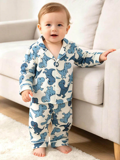 Baby Boy Cute Casual Daily Minimalist Comfortable Light Apricot Cartoon Bear Open Front Long Sleeve Top And Pants 2 Pieces Loungewear Set