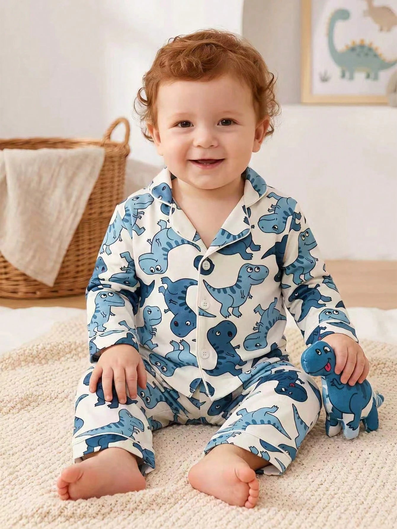Baby Boy Cute Casual Daily Minimalist Comfortable Light Apricot Cartoon Bear Open Front Long Sleeve Top And Pants 2 Pieces Loungewear Set