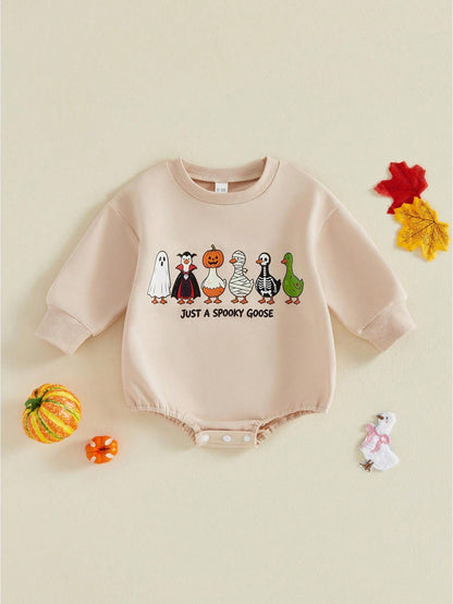 Baby Boy Halloween Romper Long Sleeve Round Neck Goose Print Bodysuit Newborn Playsuit