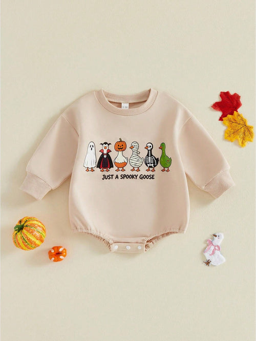 Baby Boy Halloween Romper Long Sleeve Round Neck Goose Print Bodysuit Newborn Playsuit