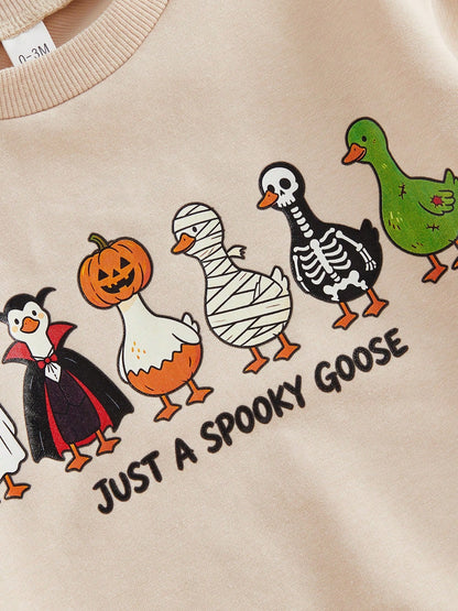 Baby Boy Halloween Romper Long Sleeve Round Neck Goose Print Bodysuit Newborn Playsuit
