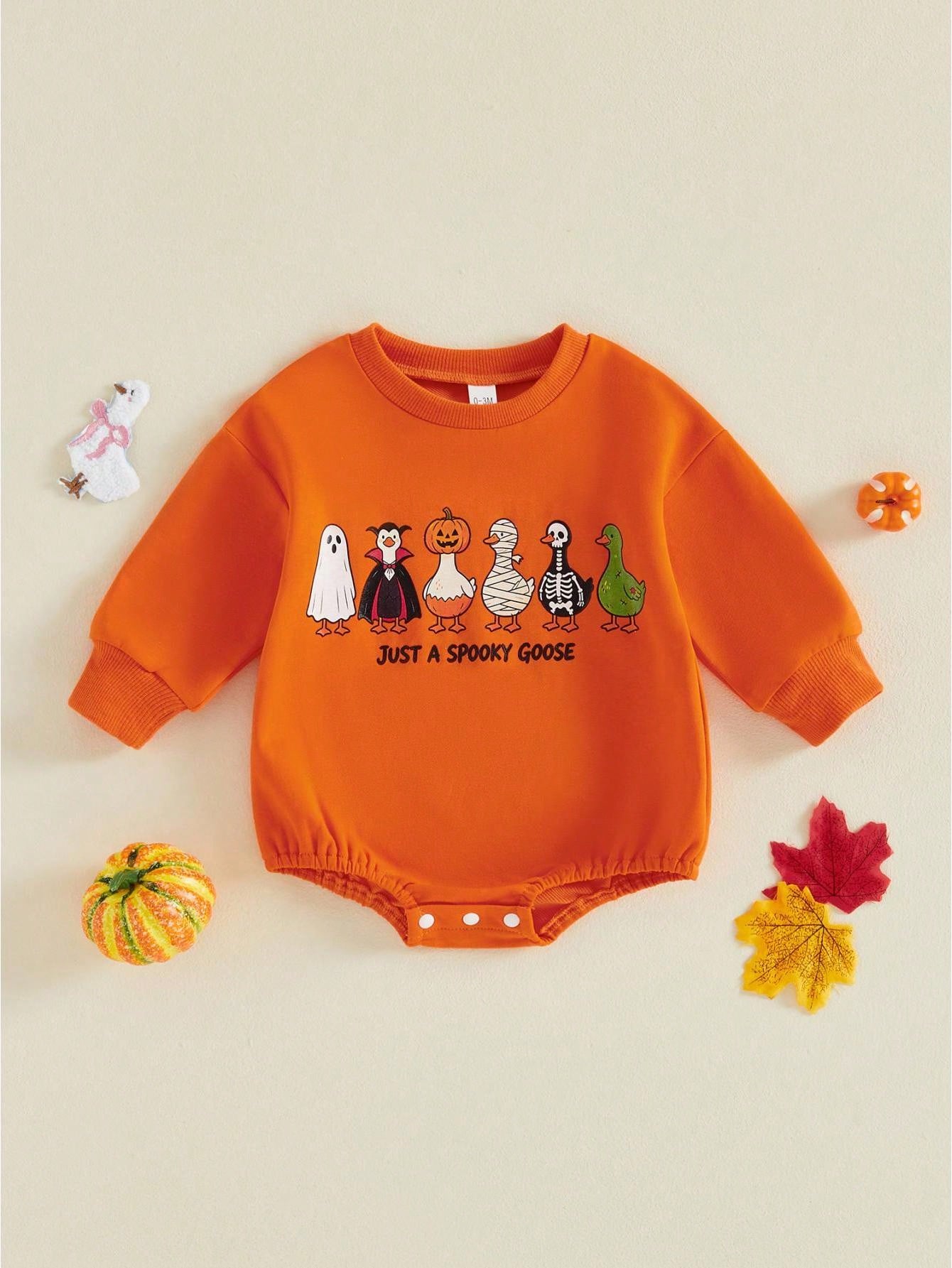 Baby Boy Halloween Romper Long Sleeve Round Neck Goose Print Bodysuit Newborn Playsuit