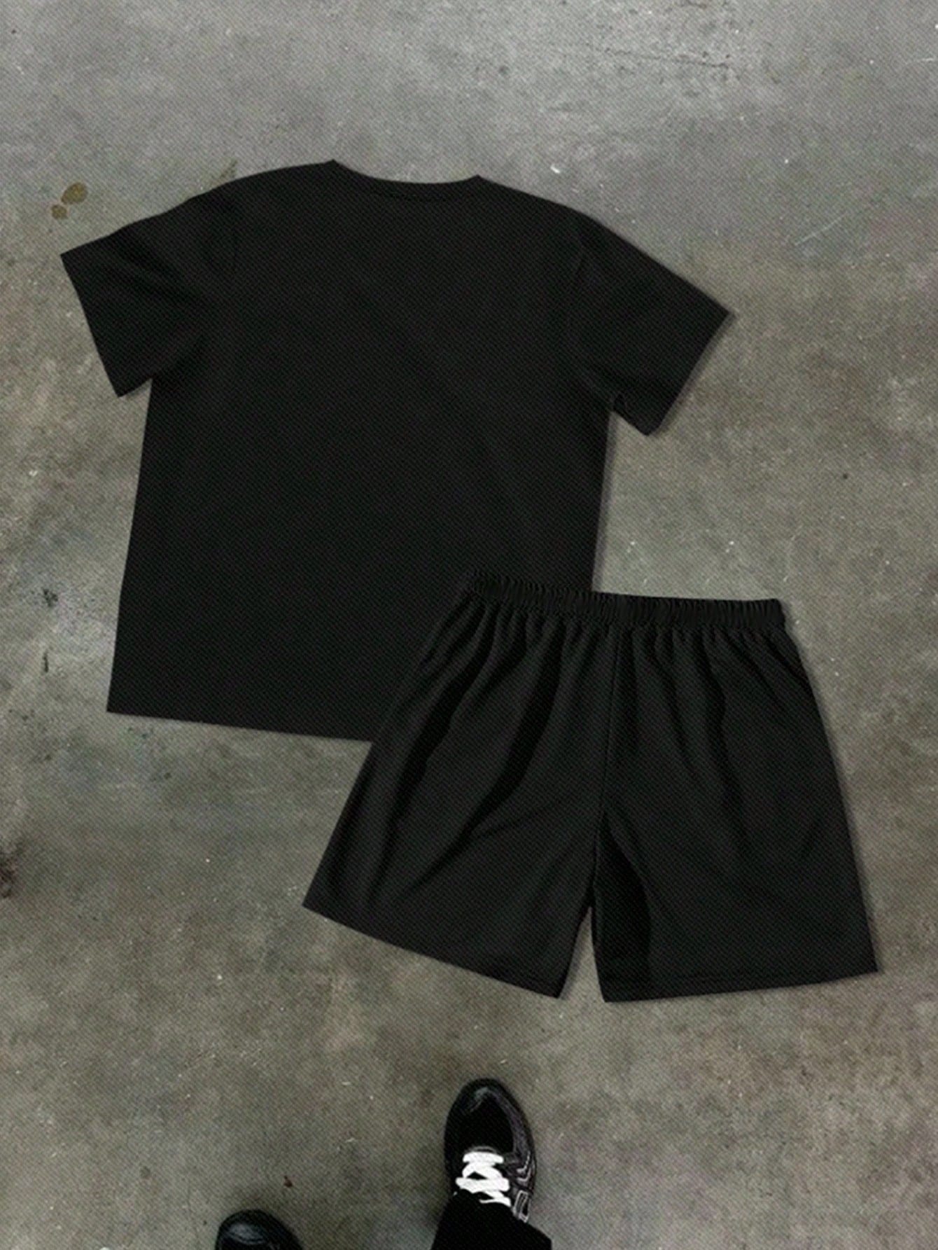 Baby Boy Letter Print Round Neck Short Sleeve T-Shirt And Shorts Casual Racing Minimalist Set, Suitable For Summer Daily Wear Holiday Black