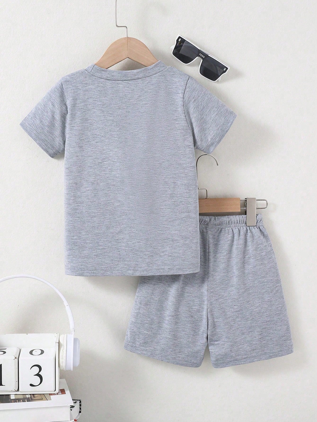 Baby Boy Round Neck Shadow Print Short Sleeve T-Shirt And Shorts Casual Daily Outfit