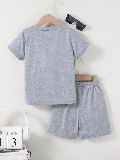 Baby Boy Round Neck Shadow Print Short Sleeve T-Shirt And Shorts Casual Daily Outfit
