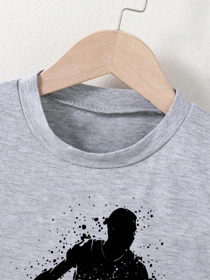 Baby Boy Round Neck Shadow Print Short Sleeve T-Shirt And Shorts Casual Daily Outfit