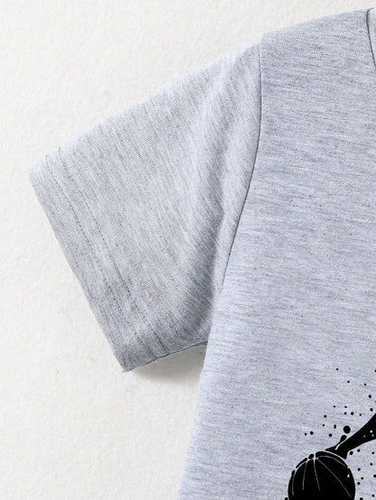 Baby Boy Round Neck Shadow Print Short Sleeve T-Shirt And Shorts Casual Daily Outfit