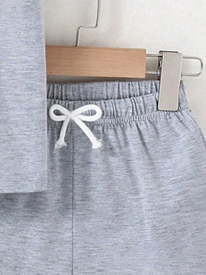 Baby Boy Round Neck Shadow Print Short Sleeve T-Shirt And Shorts Casual Daily Outfit