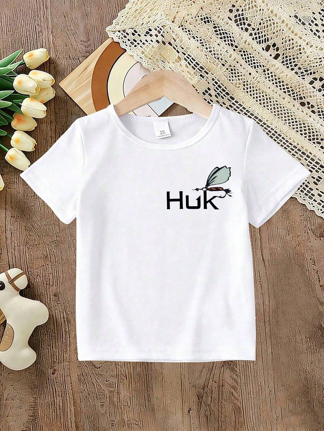 Baby Boy Short Sleeved Loose Round Neck T-Shirt With Huk Tools Of The Trade Fishing Gear Printed Pattern Suitable For Summer Wear