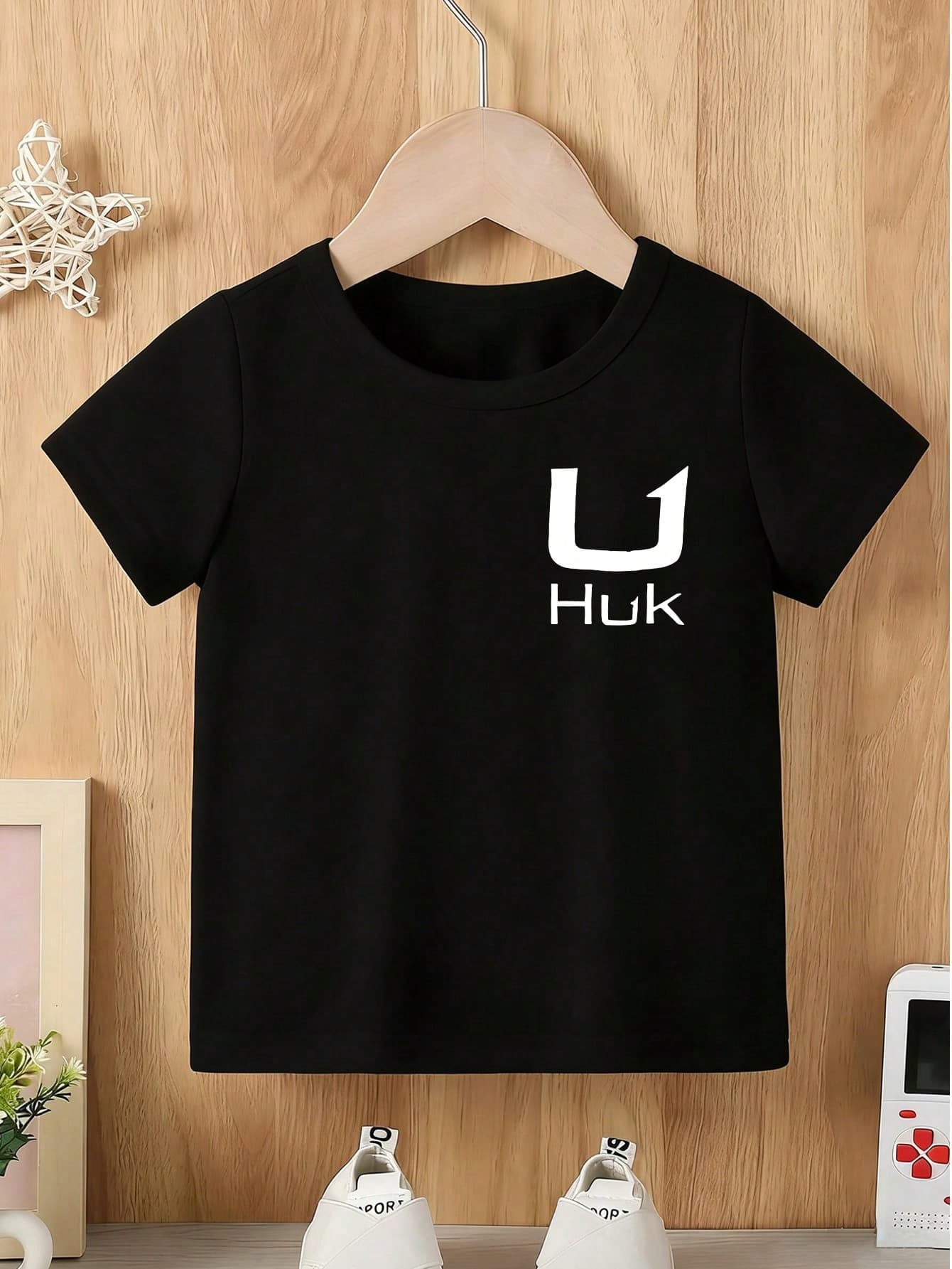 Baby Boy Short Sleeved Loose Round Neck T-Shirt With Huk Tools Of The Trade Fishing Gear Printed Pattern Suitable For Summer Wear