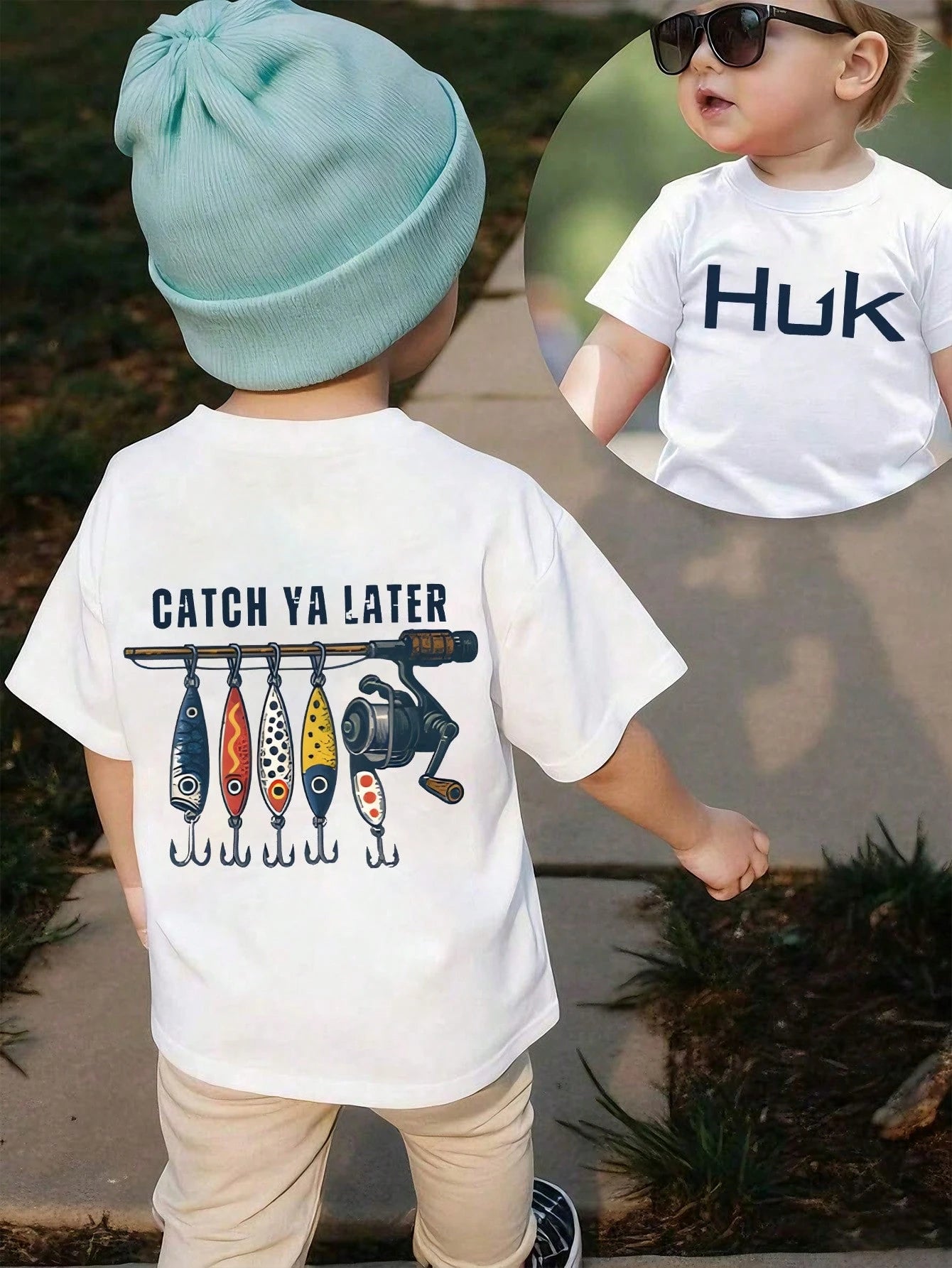 Baby Boy Short Sleeved Loose Round Neck T-Shirt With"Keepin' It Reel" American Flag Lure Printed Pattern Suitable For Summer Wear