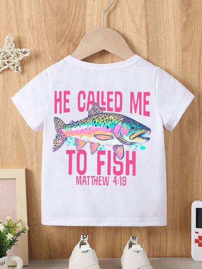 Baby Boy Short Sleeved Loose Round Neck T-Shirt With Old Row Outdoors Offshore Slam Fish Printed Pattern Suitable For Summer Wear