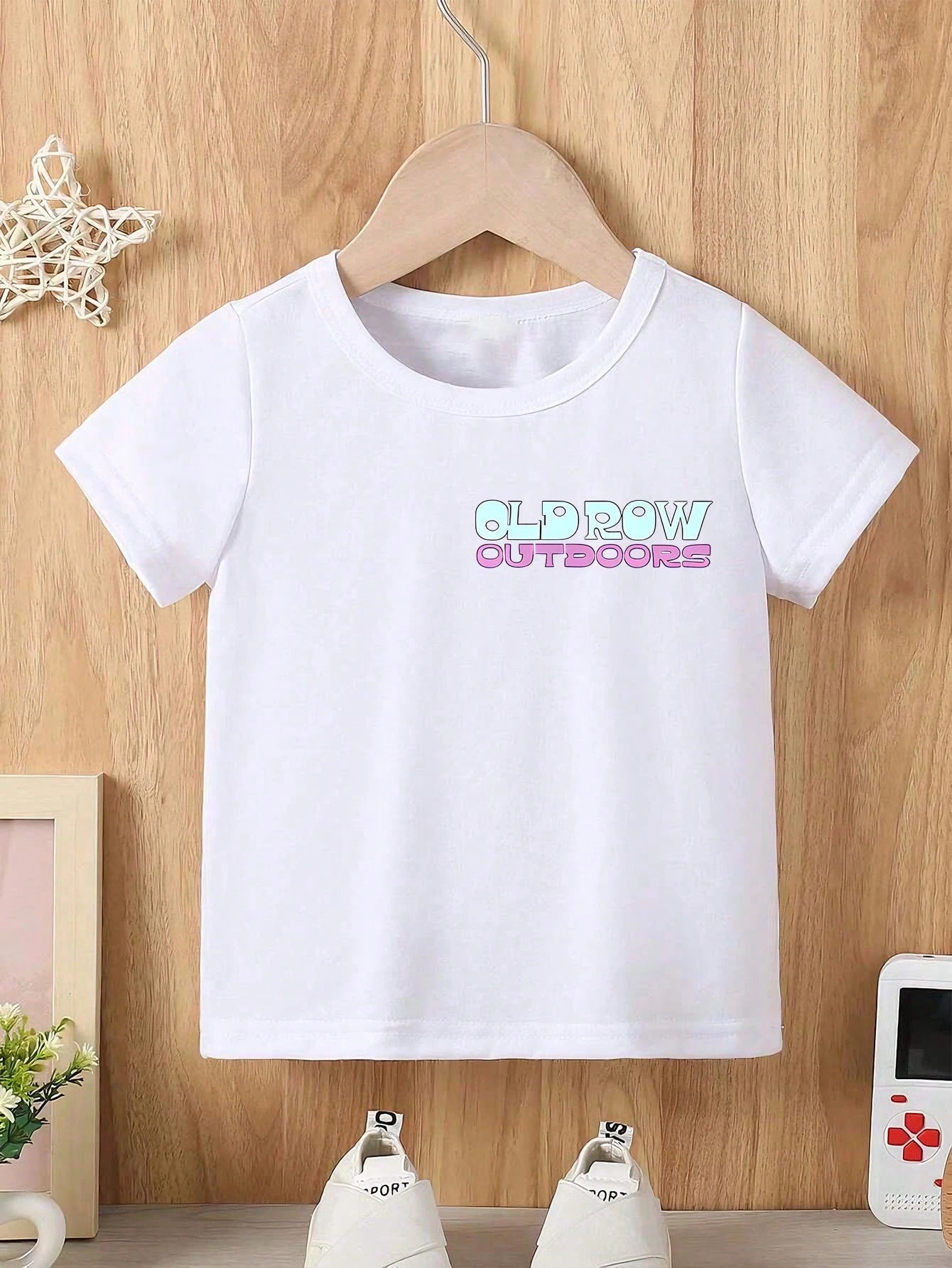Baby Boy Short Sleeved Loose Round Neck T-Shirt With Old Row Outdoors Offshore Slam Fish Printed Pattern Suitable For Summer Wear