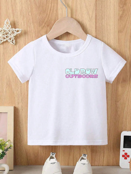 Baby Boy Short Sleeved Loose Round Neck T-Shirt With Old Row Outdoors Offshore Slam Fish Printed Pattern Suitable For Summer Wear