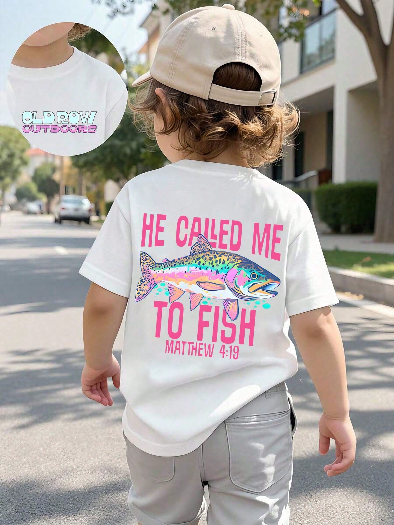 Baby Boy Short Sleeved Loose Round Neck T-Shirt With Old Row Outdoors Offshore Slam Fish Printed Pattern Suitable For Summer Wear