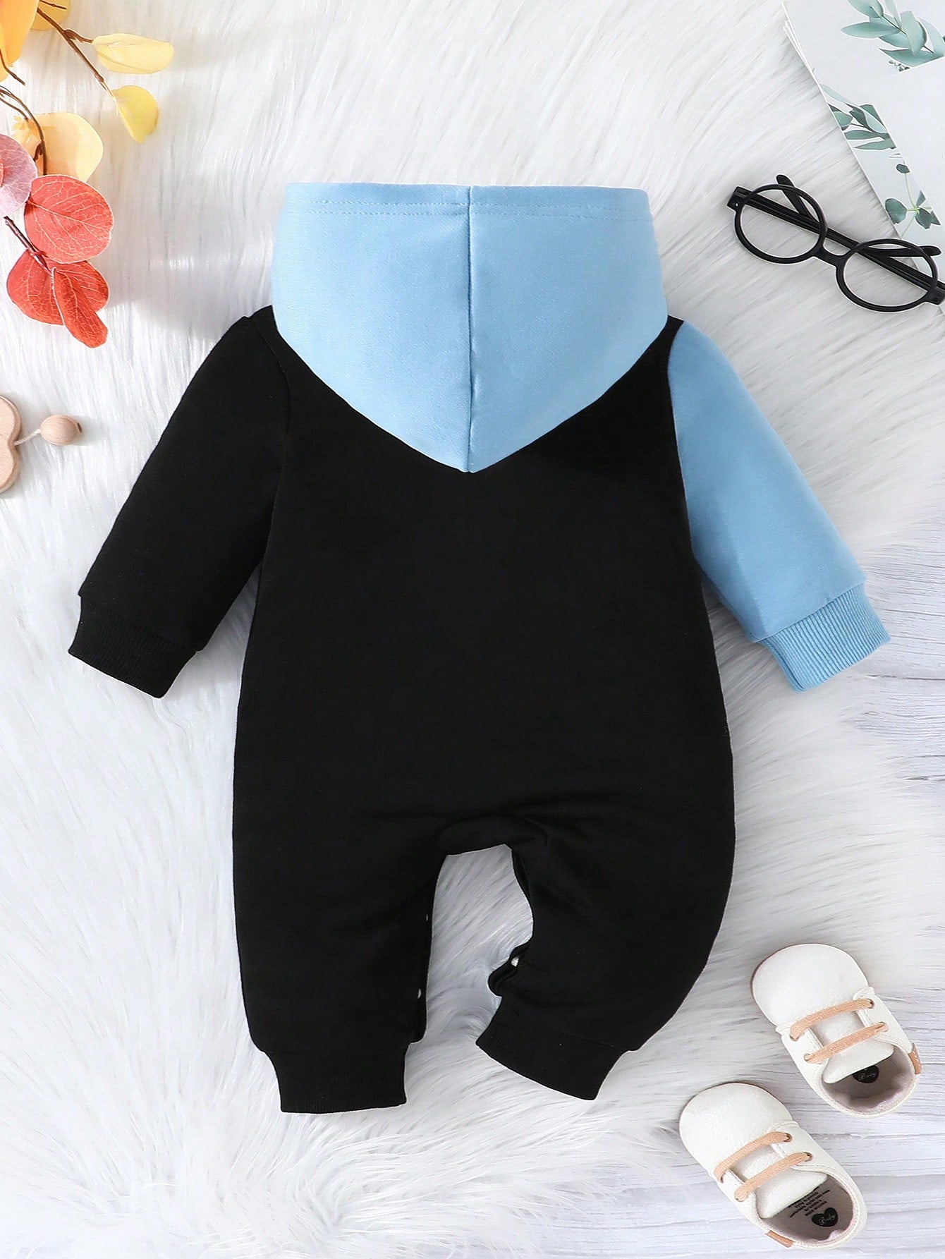 Baby Boy Simple Letter Pattern Colorblock Thin Hooded Romper Jumpsuit