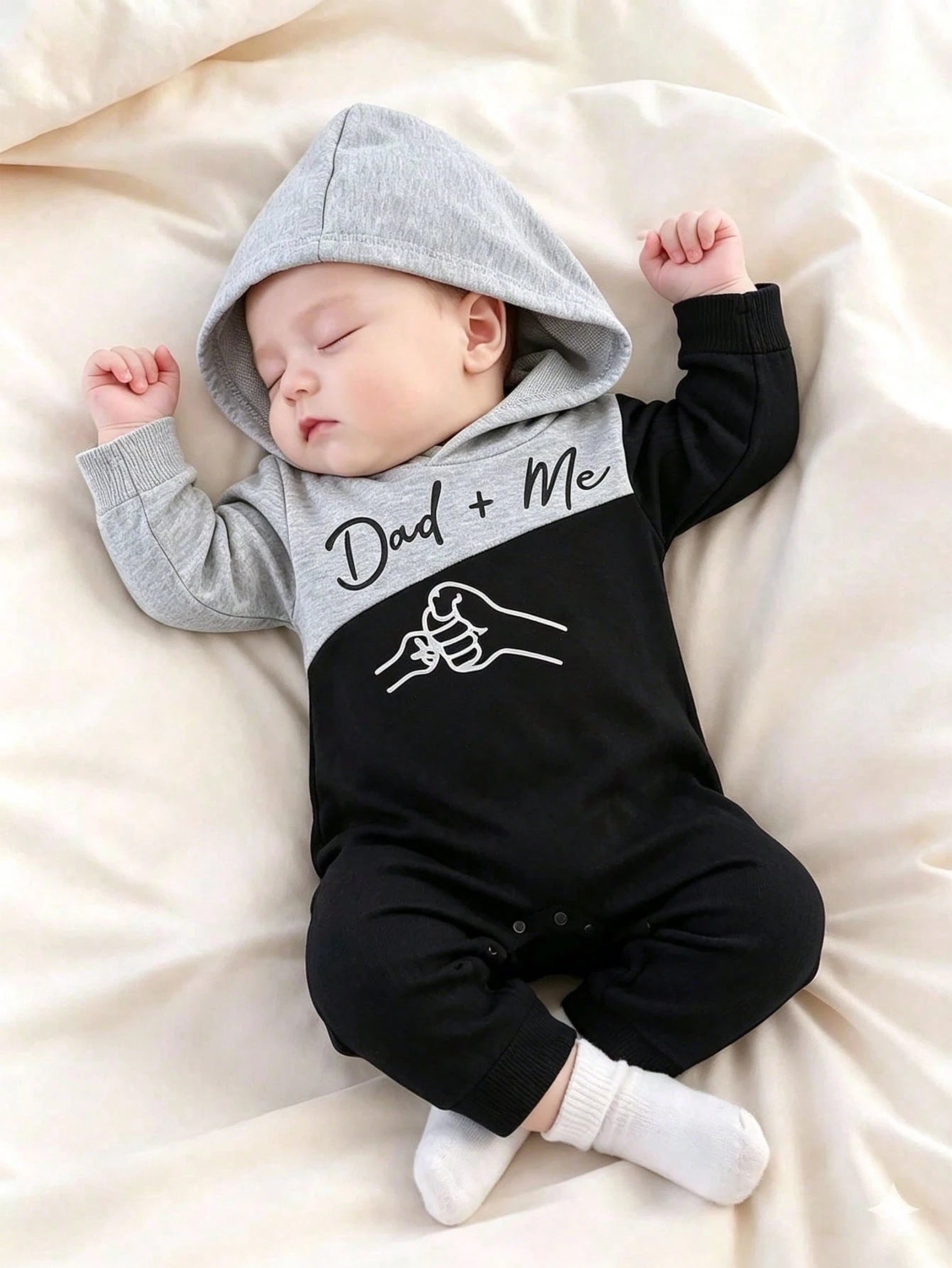 Baby Boy Simple Letter Pattern Colorblock Thin Hooded Romper Jumpsuit