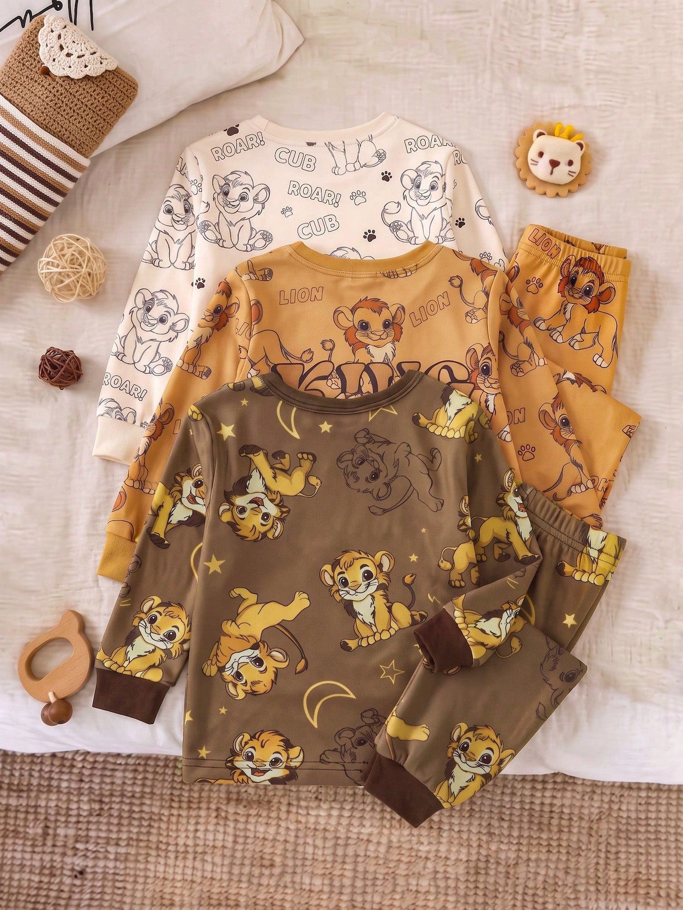Baby Boy Snug Fit Pajama Cartoon Animal Pattern Knitted Soft Crew Neck Long Sleeve Pullover Top Elastic Waist Long Pants Tight Two Pieces Set