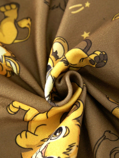 Baby Boy Snug Fit Pajama Cartoon Animal Pattern Knitted Soft Crew Neck Long Sleeve Pullover Top Elastic Waist Long Pants Tight Two Pieces Set