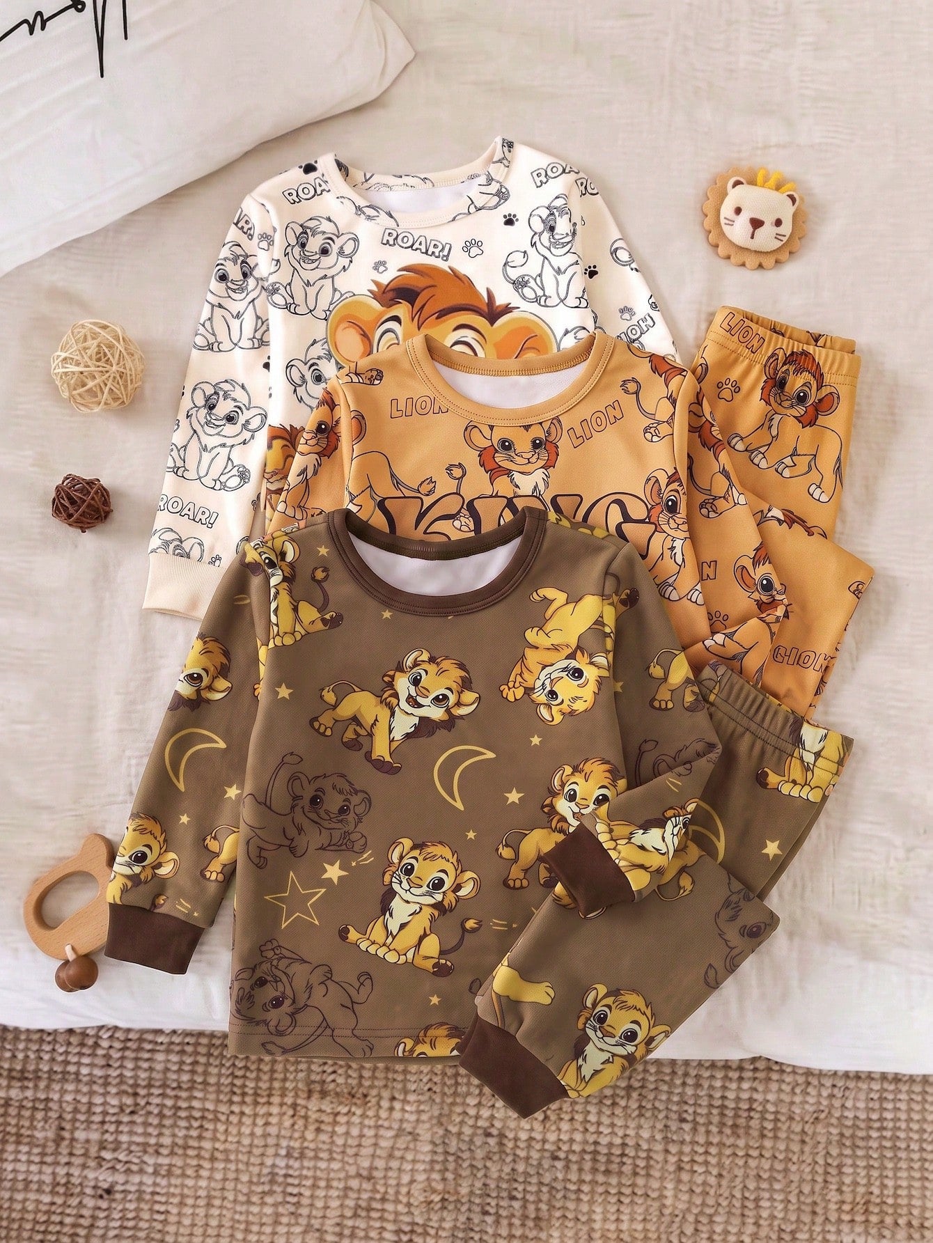 Baby Boy Snug Fit Pajama Cartoon Animal Pattern Knitted Soft Crew Neck Long Sleeve Pullover Top Elastic Waist Long Pants Tight Two Pieces Set