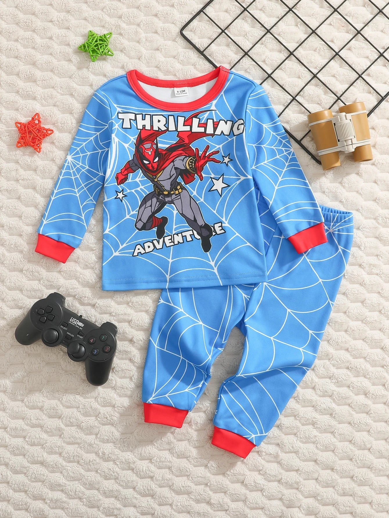 Baby Boy Snug Fit Pajama Cartoon Pattern Crew Neck Long Sleeve Pullover Top Elastic Waist Long Pants Tight 2 Pieces Set,Halloween Fall School